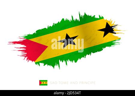 Bandiera a brushstroke dipinta di Sao Tomé e Principe con effetto ondulato. Allarme vettore. Illustrazione Vettoriale