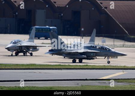 6 maggio 2020-Yecheon, Corea del Sud-Corea del Sud Airfighters volo e sbarco il loro esercizio annuale sul cielo in Corea del Sud. La Corea del Nord sembra essere prossima al completamento di un impianto missilistico balistico con la capacità di testare-sparare missili balistici intercontinentali, un esperto con un think tank statunitense ha detto Martedì. Foto Stock