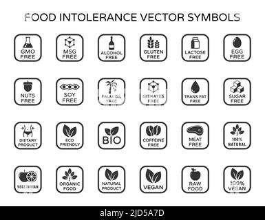 Icone vettoriali degli ingredienti allergenici Illustrazione Vettoriale