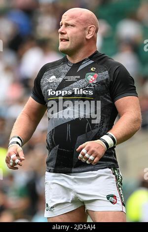 Twickenham, Regno Unito. 18th giugno 2022. DaN Cole #3 di Leicester Tigers durante il riscaldamento pre-partita a Twickenham, Regno Unito il 6/18/2022. (Foto di Craig Thomas/News Images/Sipa USA) Credit: Sipa USA/Alamy Live News Foto Stock