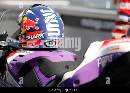 Hohenstein Ernsthal, Germania. Giugno 18th 2022. MotoGP Liqui Moly Motorrad Grand Prix Deutschland al circuito di Sachsenring, Hohenstein-Ernsthal, Germania. Nella foto: Casco di Johann Zarco (fra) di prima Pramac Foto Stock