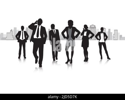 Il mondo del business. Silhouette di vari uomini e donne d'affari. Foto Stock