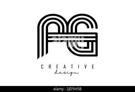 Black Lines AG a g Letters con logo in monogramma. Illustrazione vettoriale creativa con pattern di linee geometriche. Illustrazione Vettoriale