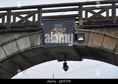 BRIDGETOWN, BARBADOS; 19 febbraio 2020: Dettagli dell'architettura dell'Independence Arch sul ponte - Bridgetown, Barbados Foto Stock