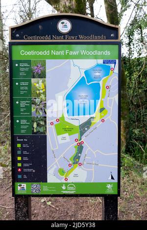 Coetiroedd Nant Fawr Mappa dei boschi pubblici passeggiate nella natura, sentieri intorno a Llanishen e Lisvane Reservoir Cardiff Galles UK KATHY DEWITT Foto Stock