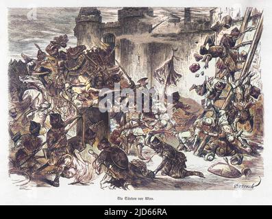 Giovanni III Sobieski, re di Polonia, attacca l'esercito turco sotto Kara Mustapha Pashs assediando Vienna, e anche se superati 2 a 1 la ruba e salva la città Colorizzata versione di : 10011236 Data: 12 settembre 1683 Foto Stock