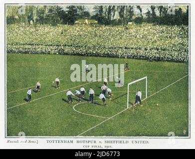 TOTTENHAM HOTSPUR VS SHEFFIELD UNITED. Fa Cup finale 1901. Punteggio Tottenham di fronte a 110.000 persone al Selhurst Park. Versione colorata di : 10013951 Data: 1901 Foto Stock