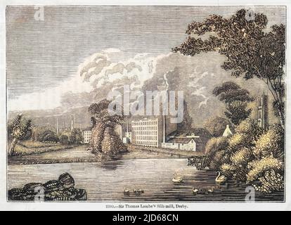 Sir Thomas Lombe's Silk Mill, Derby. Versione colorata di : 10090235 Data: Circa 1840 Foto Stock