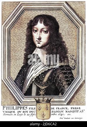 PHILIPPE i, duc d'ORLEANS fratello di Luigi XIV ; la sua prima moglie era Henrietta figlia di Carlo II, poi sposò Elisabeth Charlotte di Palatinato. Da giovane. Versione colorata di : 10171451 Data: 1640 - 1701 Foto Stock