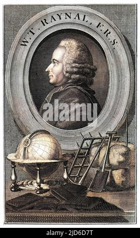 GUILLAUME THOMAS FRANCOIS, abbe RAYNAL - storico e filosofo francese, con un globo e attrezzi agricoli che rappresentano la gamma dei suoi interessi. Versione colorata di : 10173631 Data: 1713 - 1796 Foto Stock