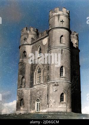 Haldon Belvedere Folly, costruito nel 1788, in Devon, Inghilterra, ha viste panoramiche che si estendono a Dartmoor, Exmoor, South Hams, ecc ristrutturato da Devon edifici storici Trust, 1994 versione colorizzata di : 10171911 Data: 1788 Foto Stock