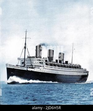 Fotografia del R.M.S. "Regina Maria" in prove in mare, prima del suo primo viaggio da Southampton il 27 maggio 1936, attraverso l'Atlantico a New York. Versione colorata di: 10216332 Data: Maggio 36 Foto Stock