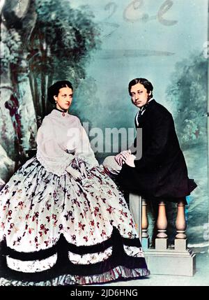 Albert Edward, Principe di Galles (più tardi Edoardo VII) insieme a sua moglie, Alexandra, Principessa di Galles, (più tardi Regina Alexandra consort) versione colorizzata di: 10220921 Data: Circa 1865 Foto Stock