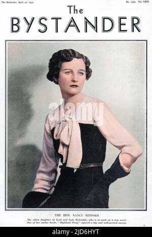 Copertina anteriore del Bystander che mostra Nancy Freeman-Mitford (1904-1973), scrittore di fumetti romanzi, che era la figlia maggiore di Lord e Lady Redesdale. Versione colorata di: 10224240 Data: 1932 Foto Stock