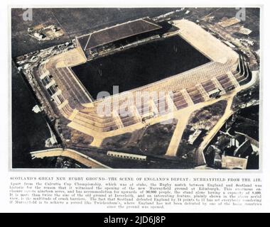 Lo stadio di rugby di Murrayfield in Scozia, aperto nel marzo 1925, è stato mostrato dall'alto. Versione colorata di: 10510950 Data: Mar-25 Foto Stock