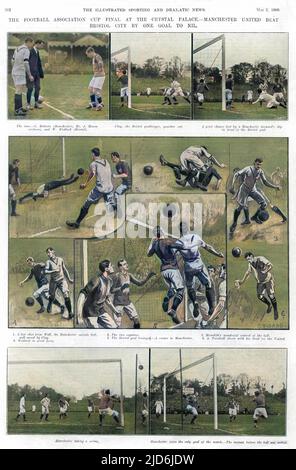 La finale della Football Association Cup al Crystal Palace, dove il Manchester United batte Bristol City da un gol a zero. I giocatori, tra cui A. Turnbull, C. Roberts, W. wedlock, Meredith e Clay, nonché il signor J Mason l'arbitro, sono mostrati in azione sul campo. Versione colorata di: 10578586 Data: Apr-09 Foto Stock