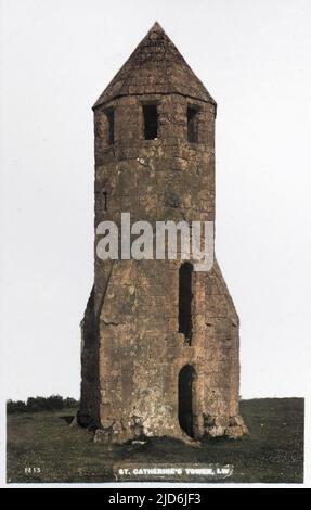 Saint Catherine's Oratory - Isola di Wight, Hampshire - si trova sulla collina di St Catherine, che domina Chale Bay. Precedentemente parte di una piccola cappella e anche usato come faro. Versione colorata di: 10638395 Data: Circa 1910s Foto Stock