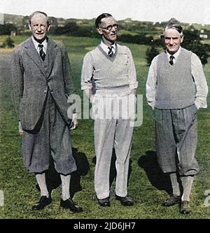 Tre membri del Woodcote Park Golf Club, Coulsdon, Surrey. Da sinistra a destra, E.A.R. Burden (segretario ed ex capitano), Graham Carr (capitano) e Richard Gibson (ex capitano) versione colorizzata di: 10645897 Data: 1935 Foto Stock