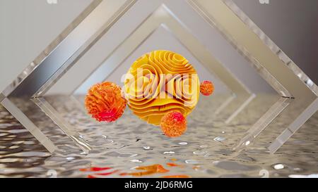 3D illustrazione dell'arte astratta ondulata 3D sfere, modello di disegno del movimento, composizione dinamica, forme di cerchio lucide, sfere ondulate organiche, 3d rendering Foto Stock