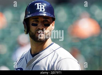 Baltimora, Stati Uniti. 18th giugno 2022. BALTIMORE, MD - 18 GIUGNO: Tampa Bay Rays Center fielder Kevin Kiermaier (39) al piatto durante una partita MLB tra i Baltimore Orioles e i Tampa Bay Rays, il 18 giugno 2022, all'Orioles Park a Camden Yards, a Baltimora, Maryland. (Foto di Tony Quinn/SipaUSA) Credit: Sipa USA/Alamy Live News Foto Stock