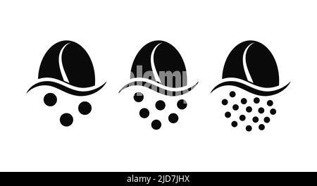 Chicchi di caffè macinato dimensione grafico grani icona set isolato su sfondo bianco. Illustrazione Vettoriale