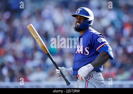 DETROIT, mi - 18 GIUGNO: Il giocatore designato dai Texas Rangers Adolis Garcia (53) affronta i Detroit Tigers al Comerica Park il 18 giugno 2022 a Detroit, Michigan. (Joe Robbins/immagine dello sport) Foto Stock