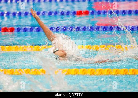 BUDAPEST, UNGHERIA - GIUGNO 19: Jimena Leguizamon della Colombia che si è esibita al backstroke femminile del 100m durante i campionati mondiali di matematica della FINA alla Duna Arena il 19 giugno 2022 a Budapest, Ungheria (Foto di Nikola Krstic/Orange Pictures) Foto Stock