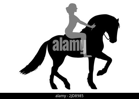 Donna nativa che guida un cavallo - design vettoriale bianco e nero silhouette Illustrazione Vettoriale