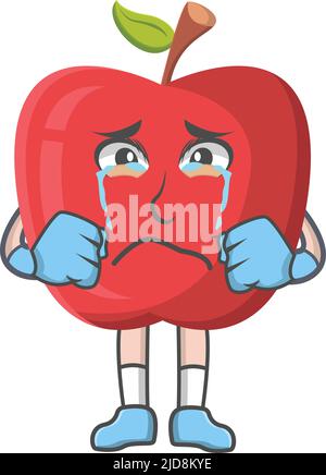 Apple Sad Expression personaggio design, disegnatore vettoriale. Illustrazione Vettoriale