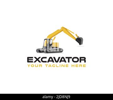 Design con logo per escavatori per costruzioni pesanti, Heavy Machinery Business Illustrazione Vettoriale