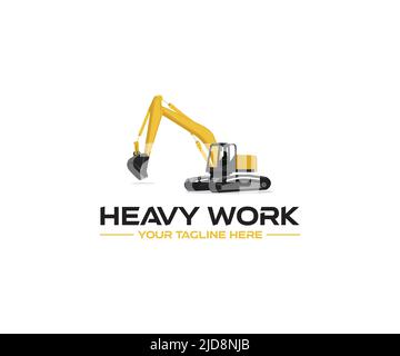 Modello di progettazione del logo per macchinari per lavori pesanti, veicolo da scavo Illustrazione Vettoriale