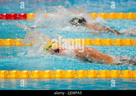 BUDAPEST, UNGHERIA - GIUGNO 19: Lani Pallister of Australia in competizione al Freestyle 1500m delle Donne durante il Campionato Mondiale d'Acquatica FINA alla Duna Arena il 19 Giugno 2022 a Budapest, Ungheria (Foto di Nikola Krstic/Orange Pictures) Foto Stock