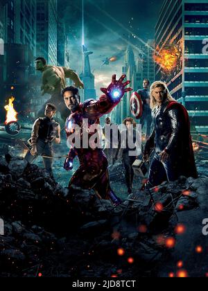 RENNER,FERRIGNO,JR.,JACKSON,JOHANSSON,EVANS,HEMSWORTH, THE AVENGERS, 2012, Foto Stock