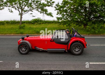 1999 90s n90 rosso CATERHAM SUPERLIGHT Seven 7 (S3) 1588cc benzina roadster; classico, moderno, supercar e veicoli specializzati in rotta per Lytham St Annes, Lancashire, Regno Unito Foto Stock