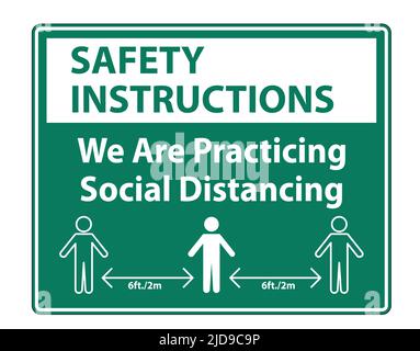 Istruzioni di sicurezza stiamo praticando Social Distancing Sign isolare su sfondo bianco,Illustrazione vettoriale EPS.10 Illustrazione Vettoriale