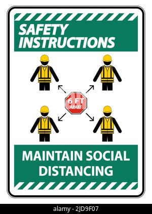 Istruzioni di sicurezza mantenere sociale distanziamento, rimanere 6ft segno di distanza, coronavirus COVID-19 segno isolare su sfondo bianco, illustrazione vettoriale EPS.10 Illustrazione Vettoriale