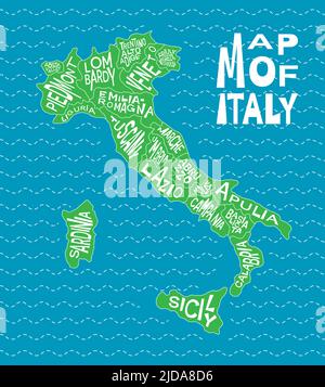 Carta politica italiana con nomi di provincia amministrativa - Lombardia, Marche, Molise, Piemonte, Sardegna, Sicilia, Toscana. Infografica sulla mappa d'Italia Illustrazione Vettoriale