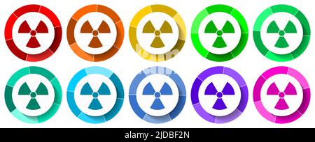 Set di icone nucleari, illustrazione vettoriale del disegno piatto radioattivo in 10 colori per applicazioni mobili e webdesign Illustrazione Vettoriale