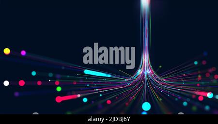 Flusso di big data futuristico. Movimento del flusso di dati digitali. Illustrazione del canale di trasmissione dati 3D. Presentazione dell'analisi aziendale Foto Stock