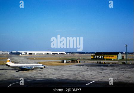 Lufthansa Vickers Viscount 814 aereo, aeroporto di Heathrow, Londra, Inghilterra, Regno Unito, Luglio 1959 Foto Stock