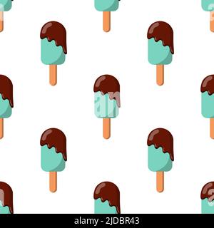 gelato senza cuciture blu su un bastone di pop cicle con glassa al cioccolato. illustrazione vettoriale Illustrazione Vettoriale