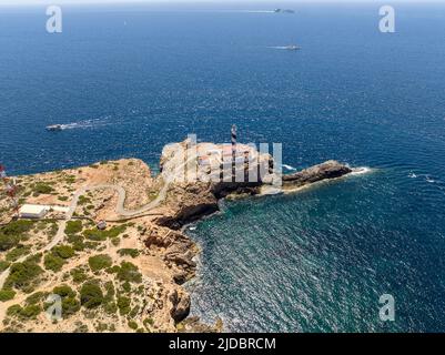 Vista aerea del faro di Cap de Cala Figuera a Maiorca, Spagna Foto Stock