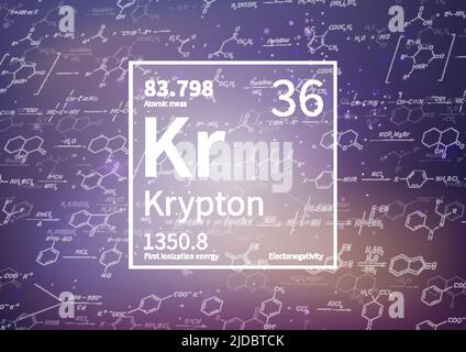Elemento chimico di cripton con energia di prima ionizzazione, massa atomica e valori di elettronegatività su sfondo scientifico Illustrazione Vettoriale