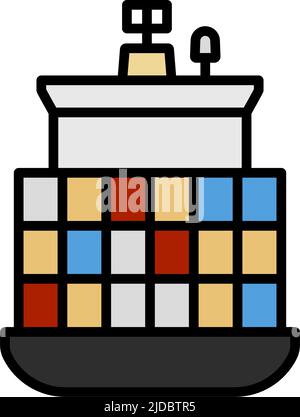 Icona di spedizione del contenitore. Contorno grassetto modificabile con disegno riempimento colore. Illustrazione vettoriale. Illustrazione Vettoriale