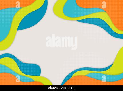 Disegno astratto colorato a forma di doodles decorativo con stile halftone. Sfondo della copertina sovrapposto. Vettore Illustrazione Vettoriale