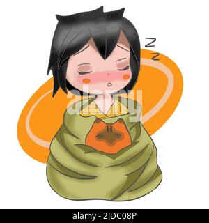 Cute anime girl, dormire dolcemente in stile anime, fumetto fumetto personaggio, ritratto girl, giovane donna moda, illustrazione vettoriale arte Foto Stock