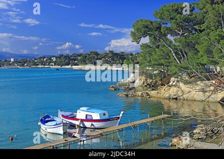 Francia, Alpes-Maritimes Antibes, Eden Roc il piccolo porto dell'olivette sul cornicione Foto Stock