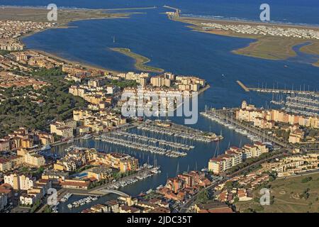 Francia, Aude, Gruissan, il resort è il dipartimento principale di Aude nel Golfo del Leone (foto aerea) Foto Stock