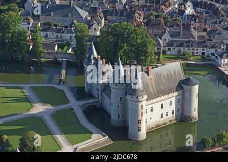 France, Loiret, Sully-sur-Loire village, the castle (aerial view) Stock Photo