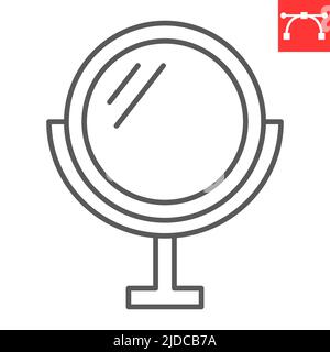 Icona della linea di specchiatura rotonda, cerchio e trucco, icona del vettore di specchiatura, grafica vettoriale, segno del contorno del tratto modificabile, eps 10. Illustrazione Vettoriale